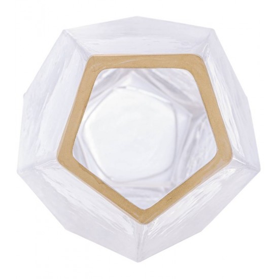 Vaso 13x24,5cm De Vidro Com Borda Dourada Taj